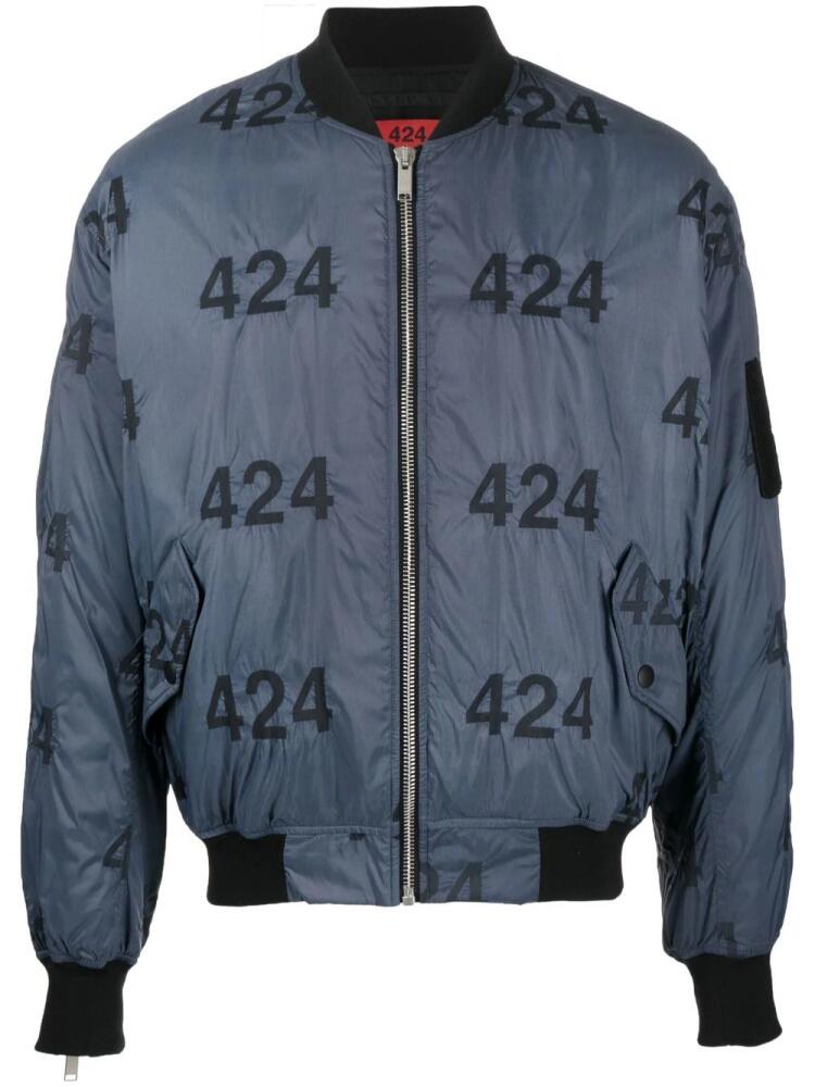 424 logo-print quilted bomber jacket - Blue Cover