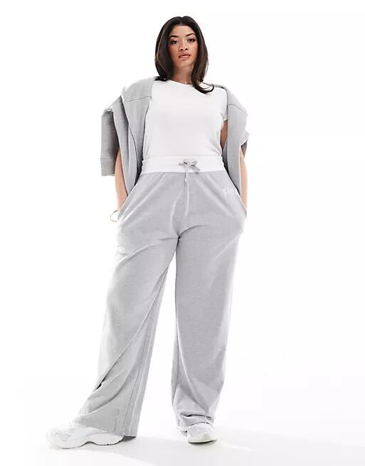 Kaiia contrast waistband drawstring wide leg sweatpants in light gray - part of a set Cover