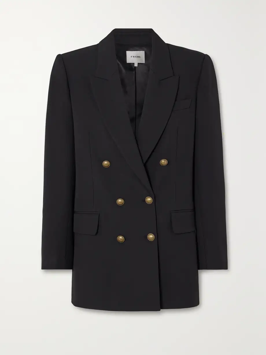 FRAME - Double-breasted Crepe Blazer - Black Cover