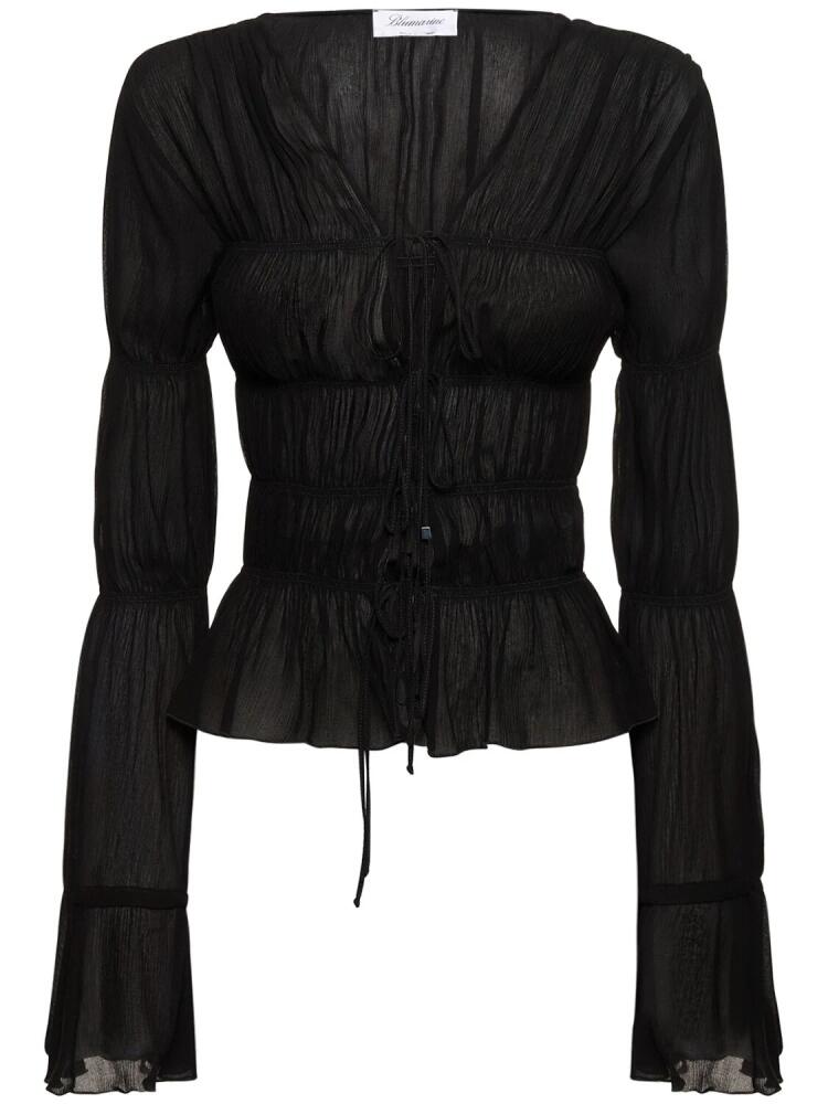 BLUMARINE Ruched Sheer Viscose Long Sleeve Shirt Cover