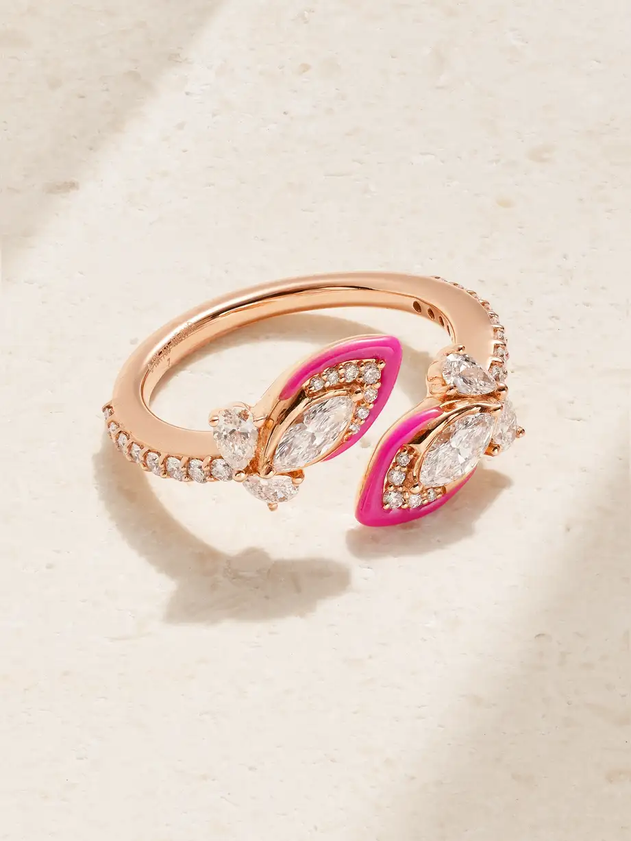 Kamyen - 18-karat Rose Gold, Diamond And Enamel Ring - 6 Cover