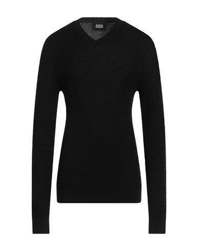 Alpha Studio Man Sweater Black Wool Cover