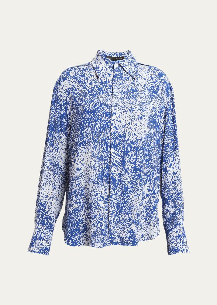 Proenza Schouler Norman Printed Viscose Crepe De Chine Collared Top Cover