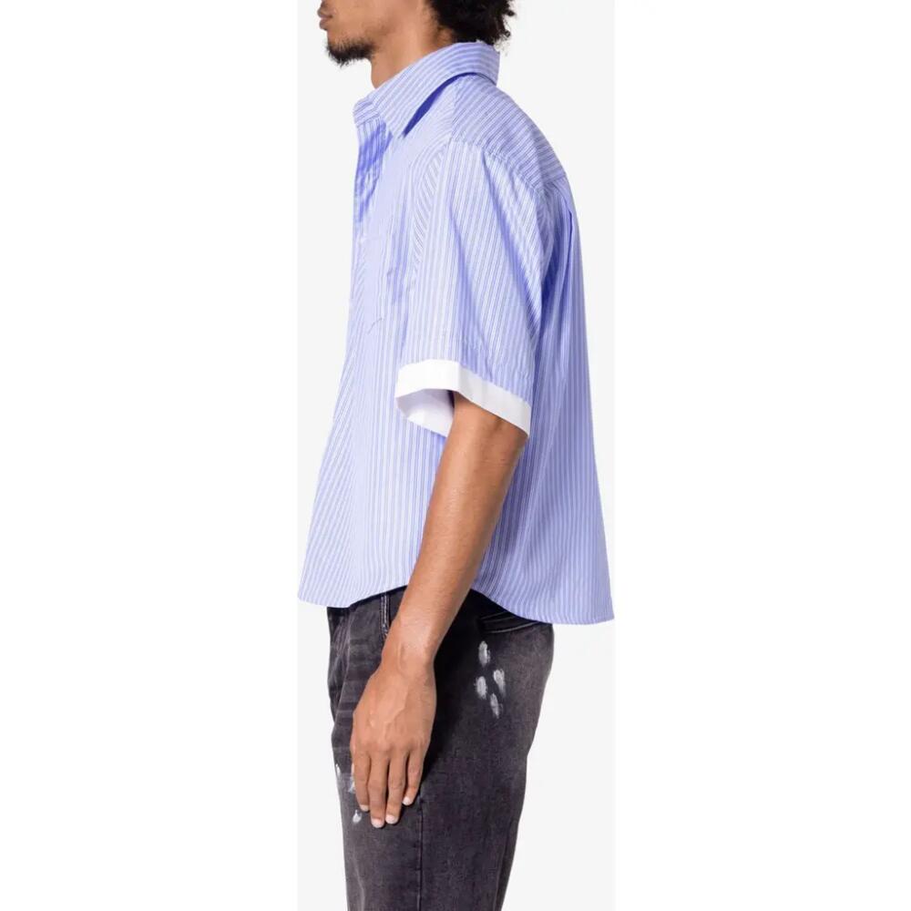 mnml Layered Stripe Cotton Button-Up Shirt in Blue Cover