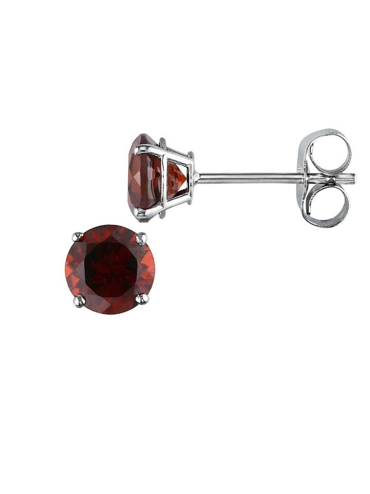 Sonatina Women's 14K White Gold & Garnet Round Stud Earrings Cover