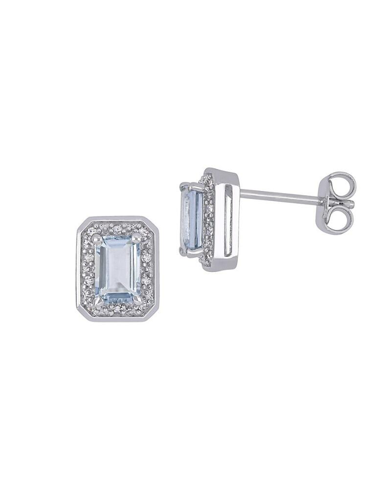 Sonatina Women's Sterling Silver, Aquamarine & Diamond Earrings - Silver Cover