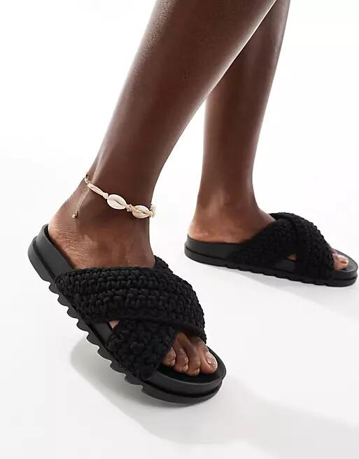 Glamorous cross strap crochet slides in black Cover