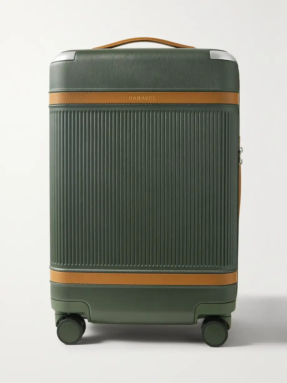 Paravel - Aviator Carry-on Plus Vegan Leather-trimmed Recycled Hardshell Suitcase - Green Cover