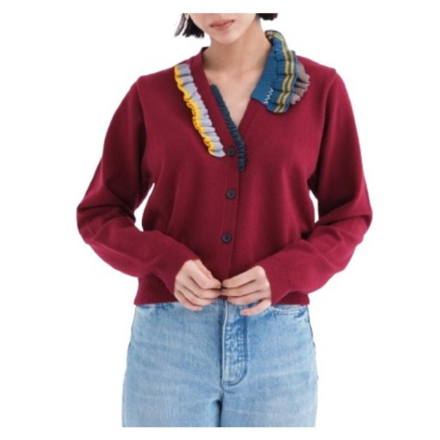 Kolor Ladies Bordeaux Patchwork Wool Cardigan Cover