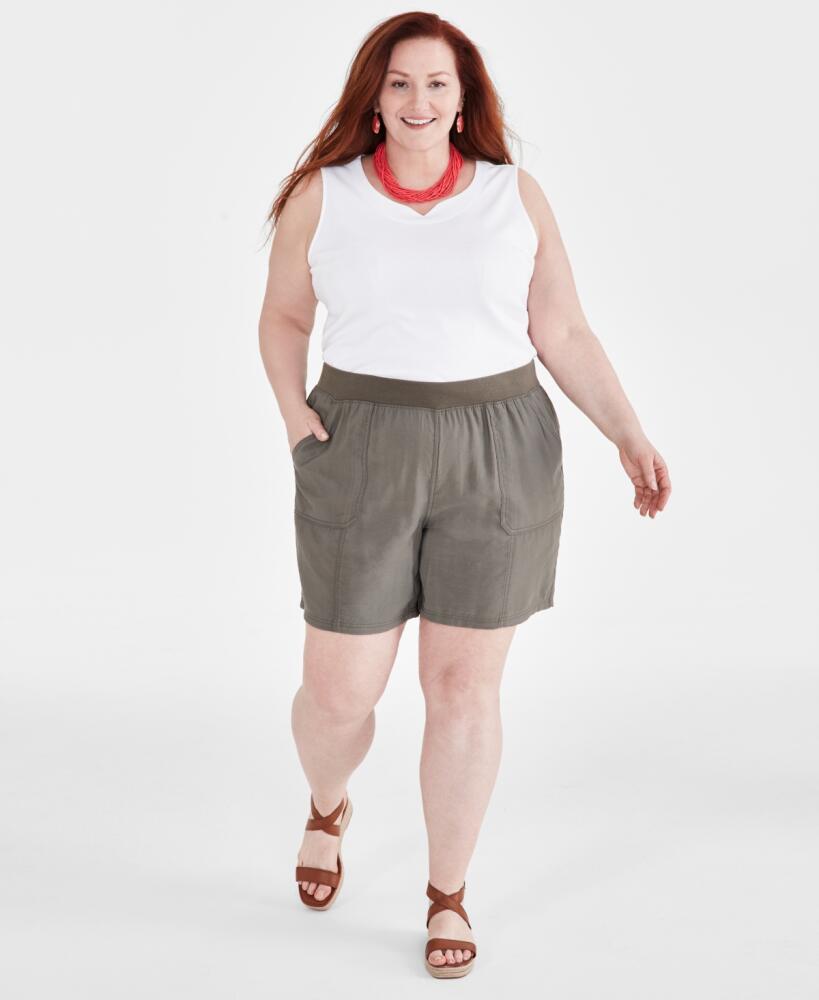 Style & Co Plus Size Mid Rise Pull-On Shorts, Created for Macy's - Olive Drab Cover