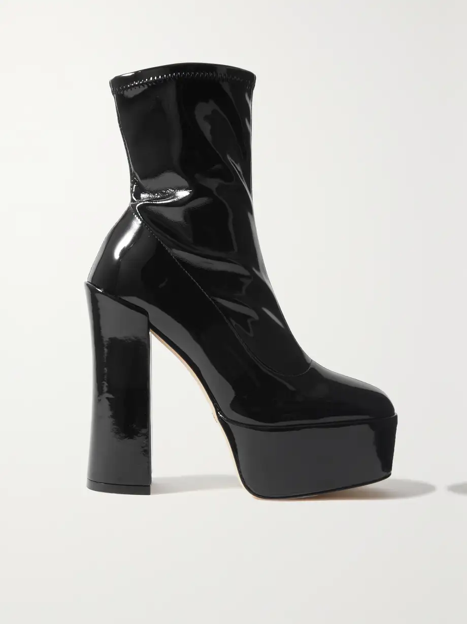 Stuart Weitzman - Skyhigh Patent-leather Platform Ankle Boots - Black Cover