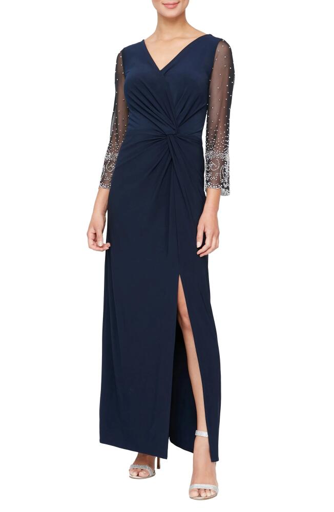 Alex Evenings Beaded Long Sleeve Gown in Dark Navy Cover