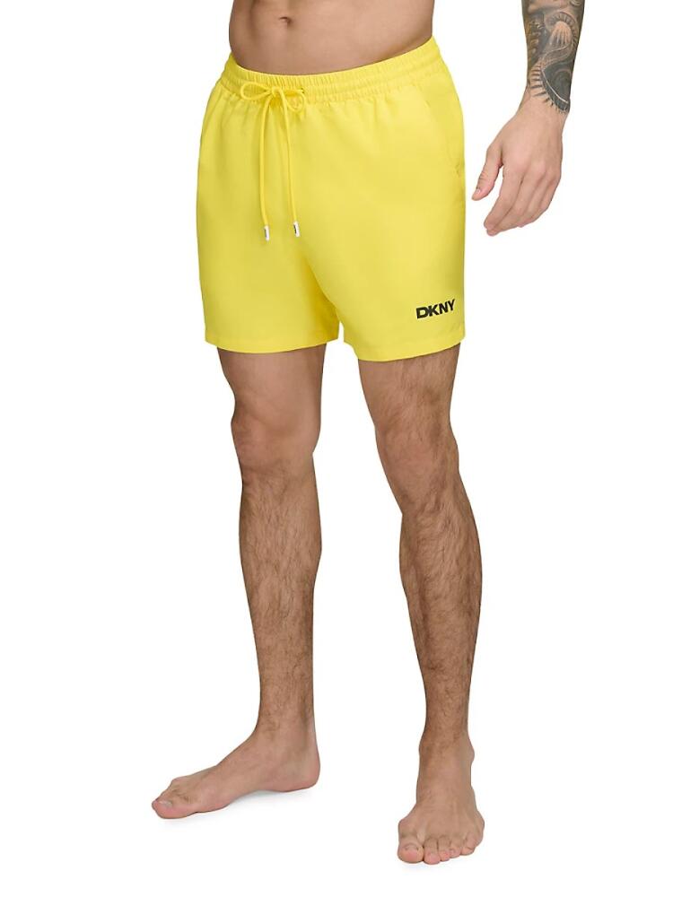 DKNY Men's Drawstring Standard Fit Swim Shorts - Yellow Cover