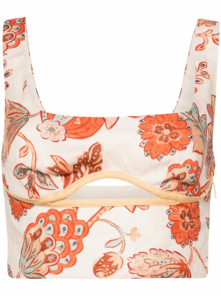 SIR. Noemi floral-print crop top - Neutrals Cover