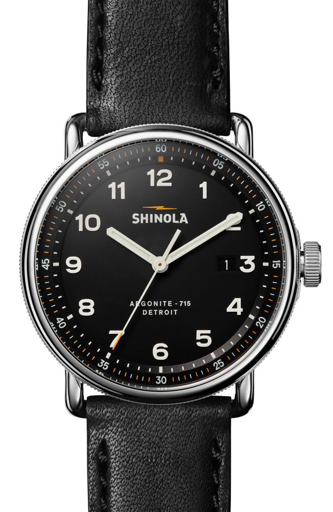 Shinola The Canfield Leather Strap Watch, 43mm in Black/Silver Cover