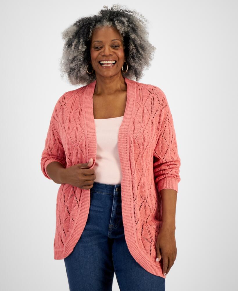 Style & Co Plus Size Open-Front Pointelle Cardigan, Created for Macy's - Sea Coral Cover