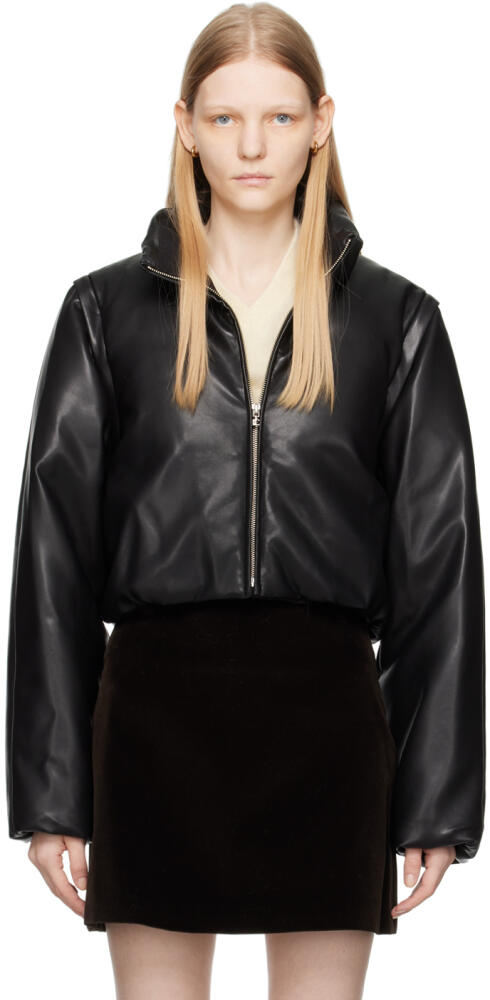 LOW CLASSIC Black Cropped Faux-Leather Down Jacket Cover