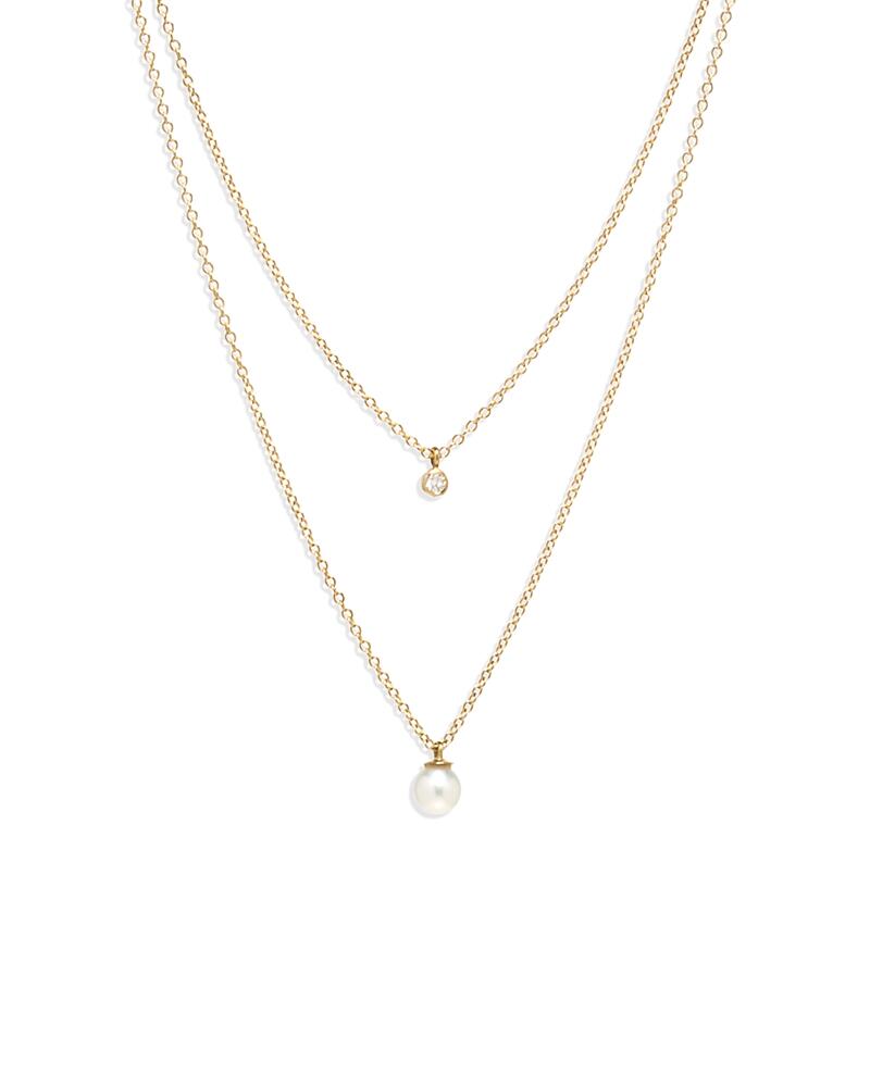 Zoe Chicco 14K Yellow Gold Pearls Cultured Freshwater Pearl & Diamond Layered Pendant Necklace, 16-18 Cover