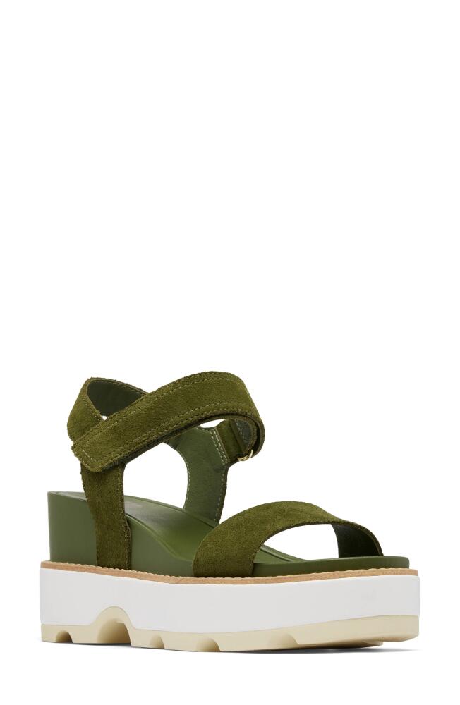 SOREL Joanie IV Y Strap Wedge Sandal in Utility Green/Honey White Cover