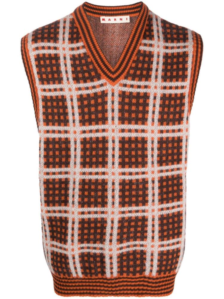 Marni V-neck virgin wool-blend vest - Brown Cover