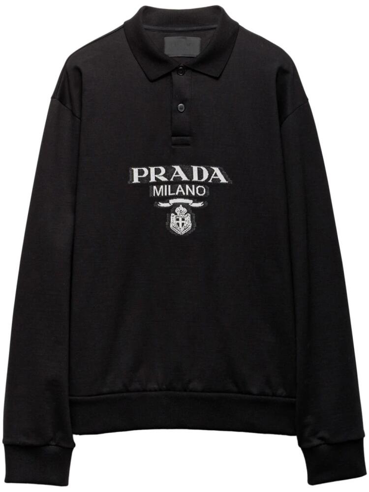 Prada jacquard-knitted logo polo shirt - Black Cover