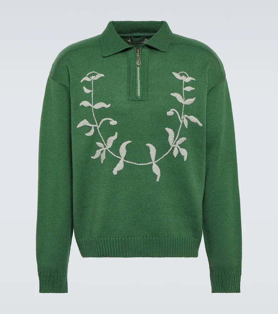 Bode Embroidered wool polo sweater Cover