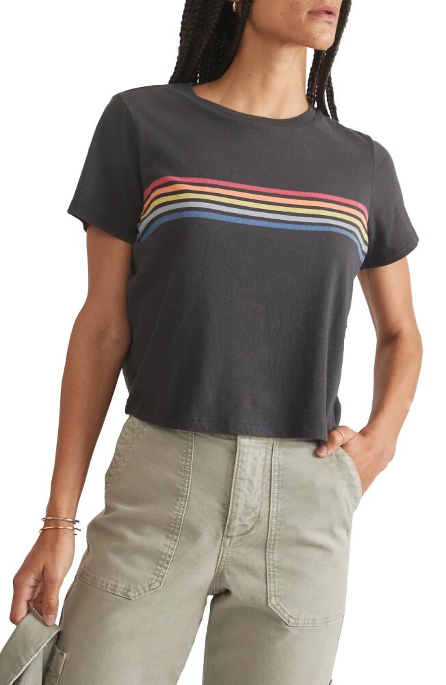 Marine Layer Easy Rainbow Stripe Crop T-Shirt in Faded Black Cover