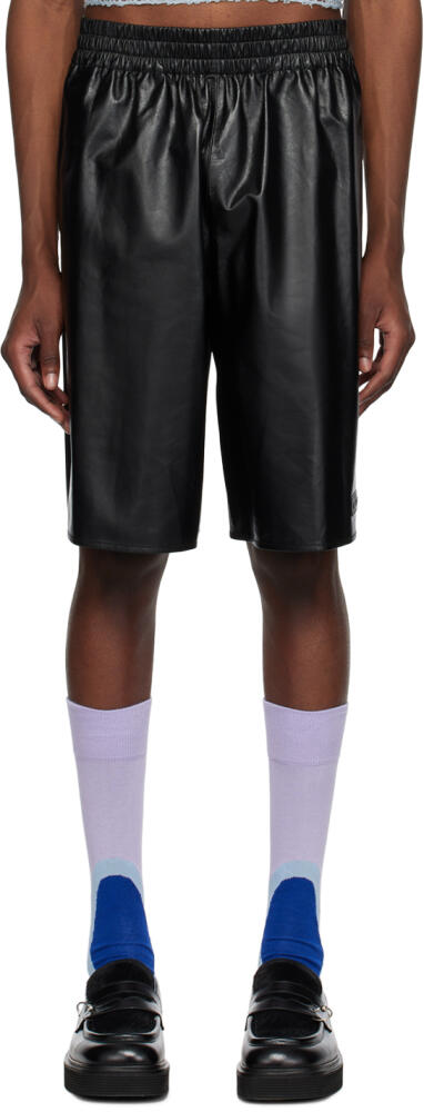 Marni Black Elasticized Leather Shorts Cover