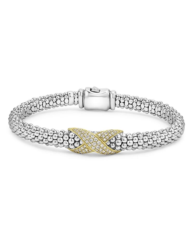 Lagos 18K Yellow Gold & Sterling Silver Embrace Diamond Pave X Caviar Bead Bracelet Cover