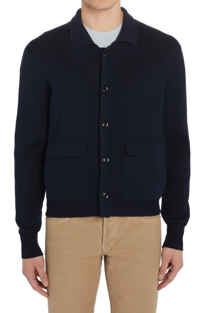 TOM FORD Merino Wool & Silk Chore Shirt Cardigan in Blue Cover