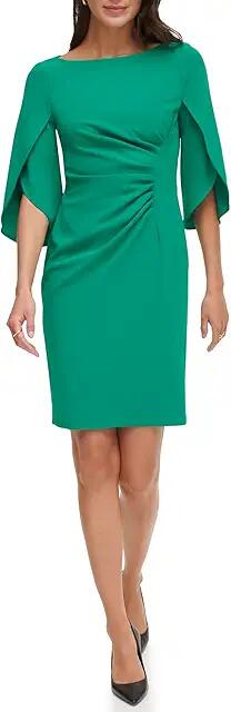 DKNY Open Sleeve Ruched Sheath (Green Crystal) Women's Clothing Cover