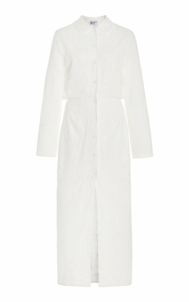 Matthew Bruch - Broderie Anglaise Cotton Midi Shirt Dress - White Cover