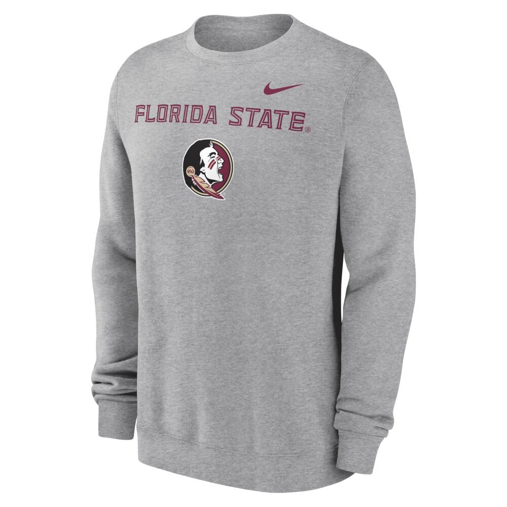 Florida State Seminoles Primetime Primary Stack Nike Men's College Pullover Crew in Grey Cover