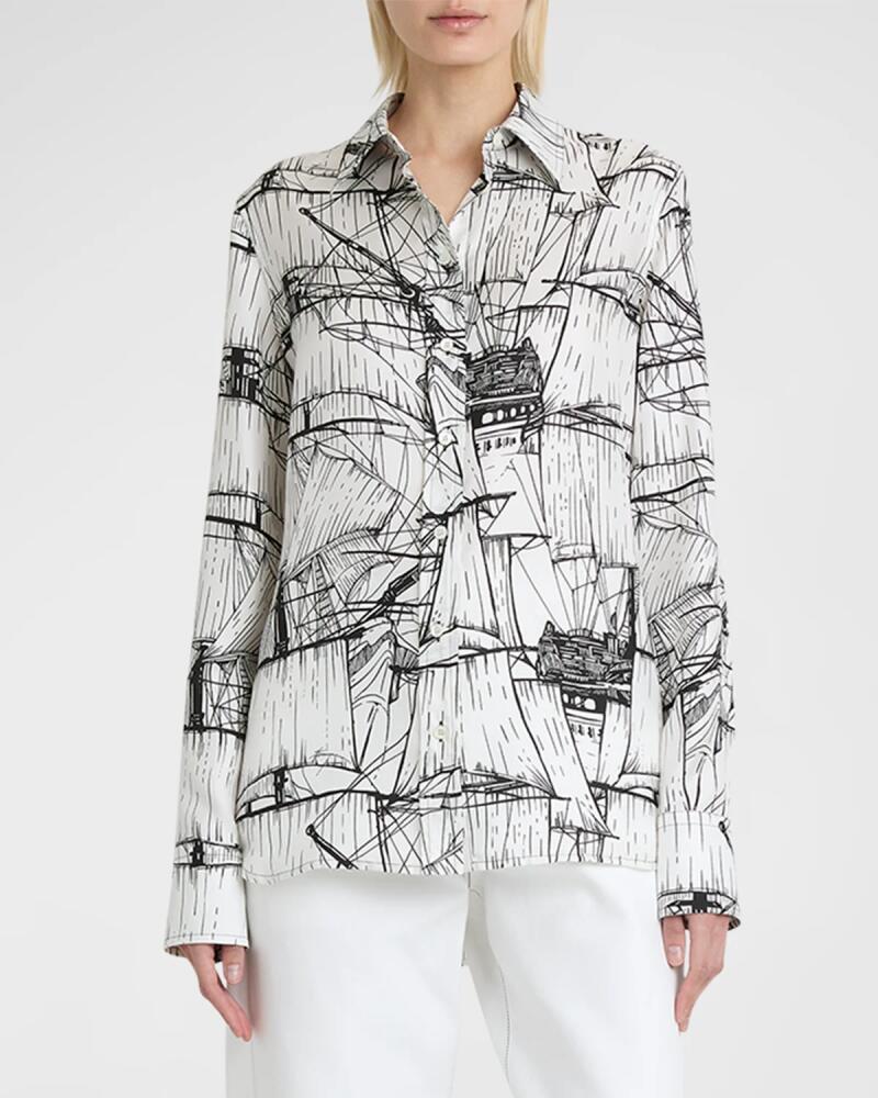 Ferragamo Nautical Printed Silk Blouse Cover