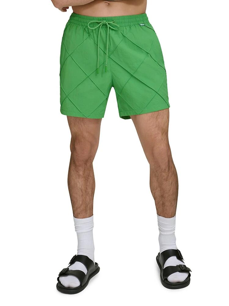 DKNY Men's Standard Fit Diamond Pintuck Volley Shorts - Green Cover