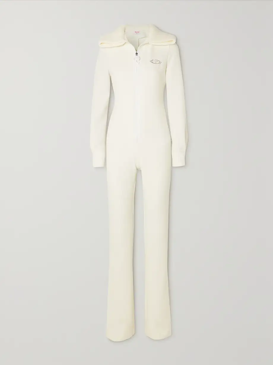 PUCCI - Embellished Knit-trimmed Stretch-crepe Jumpsuit - White Cover