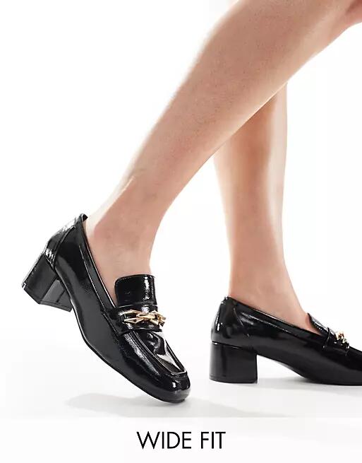 Glamorous Wide Fit heeled loafers in black patent Cover