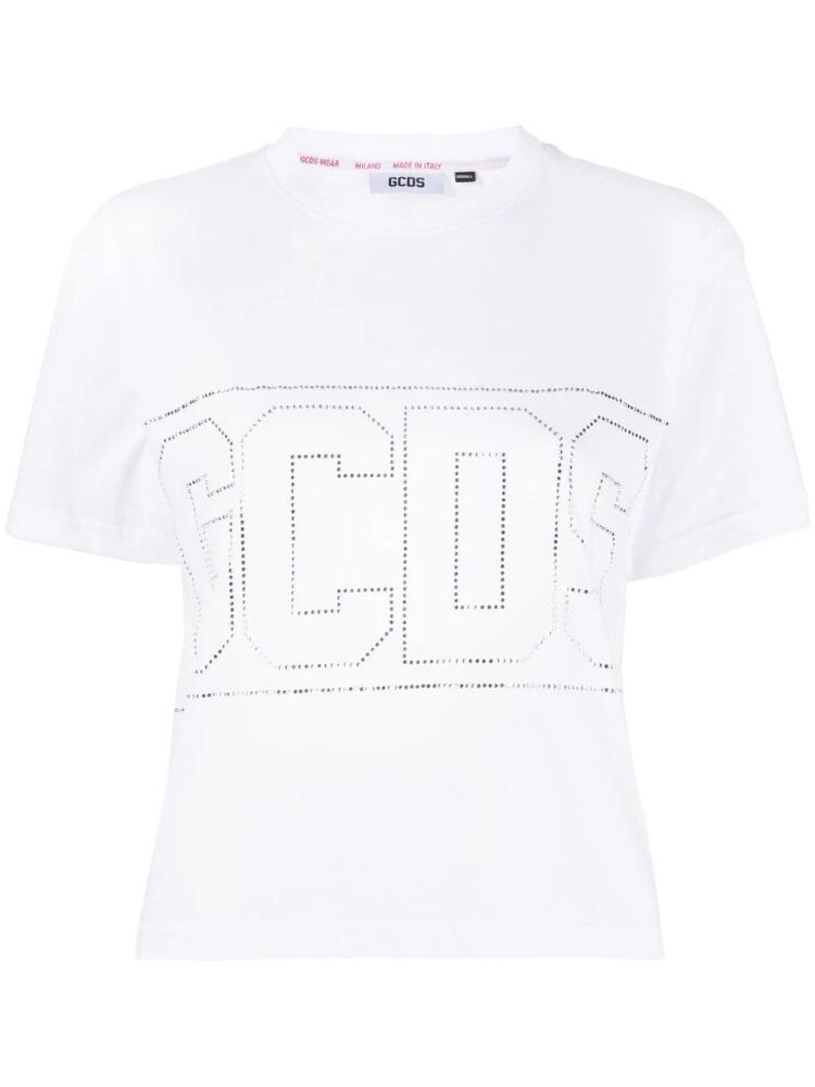 GCDS studded-logo crop T-shirt - White Cover