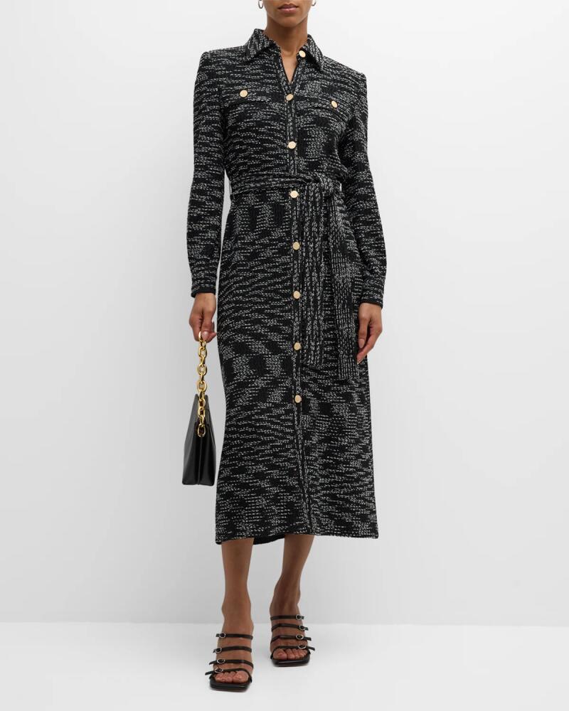 Misook Belted Button-Down Tweed Knit Midi Dress Cover