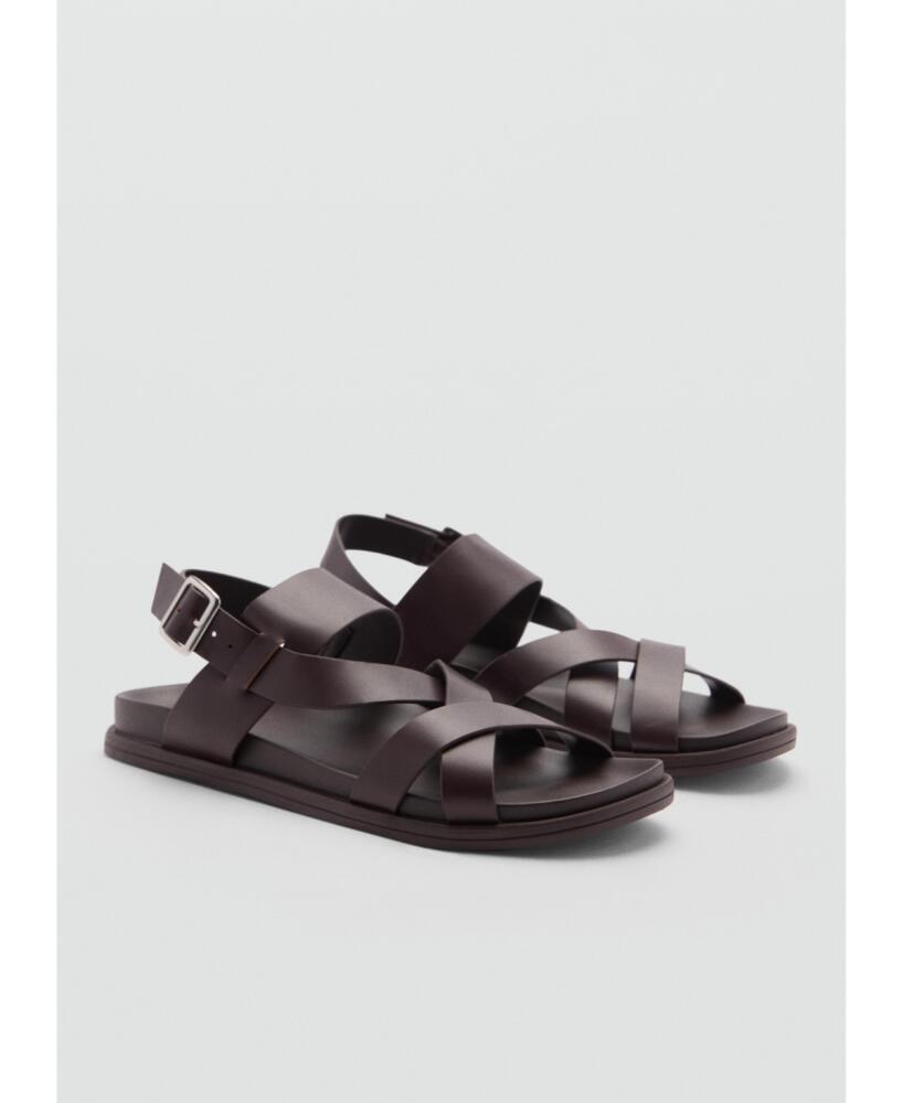 Mango Men's Leather Crossed Strap Sandals - Chocolate Cover