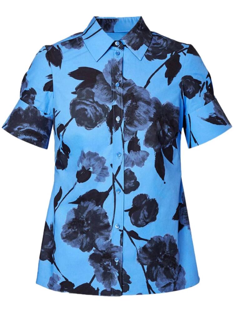 ERDEM floral-print flare-sleeve poplin shirt - Blue Cover