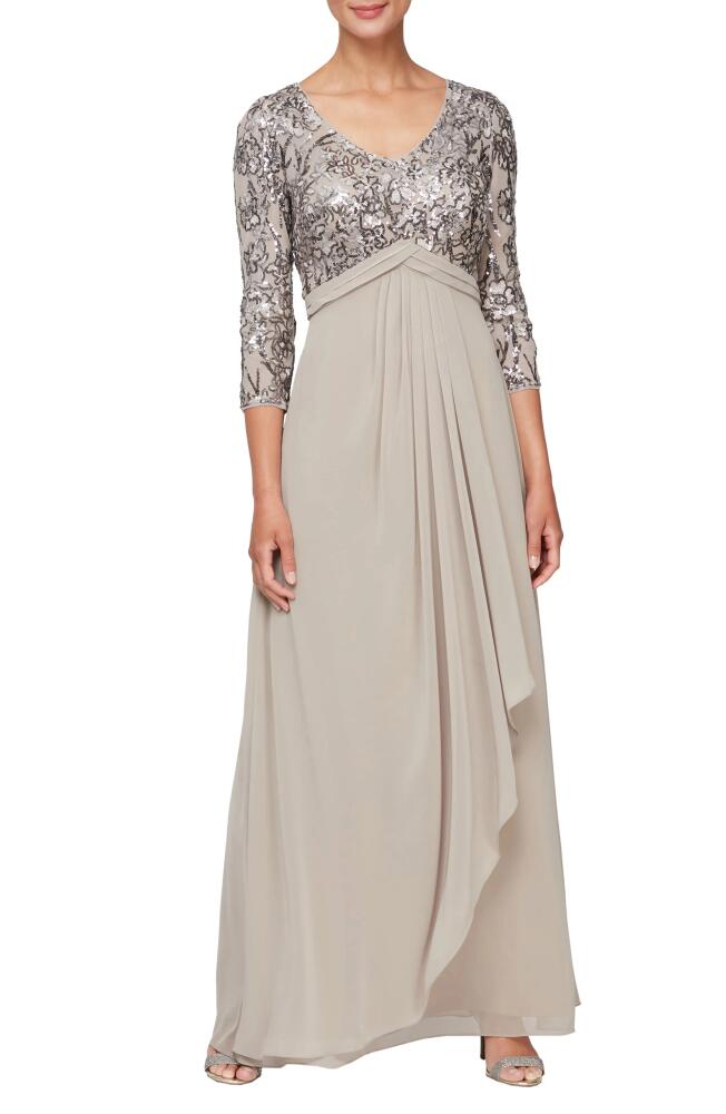 Alex Evenings Sequin A-Line Evening Gown in Mink Cover