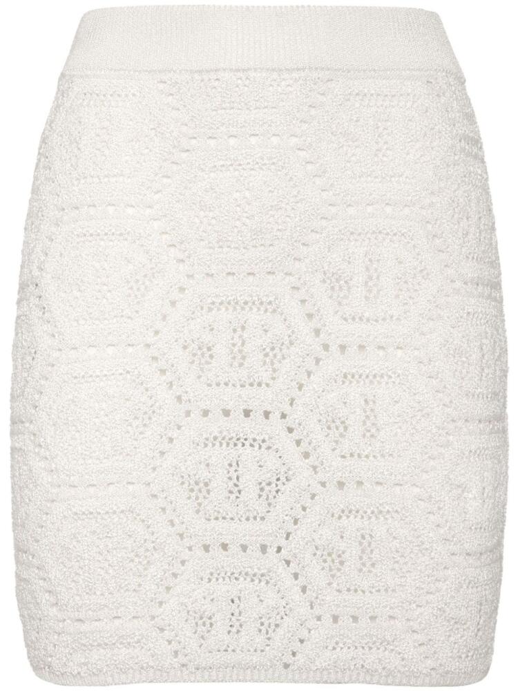 Philipp Plein monogram-pattern knitted miniskirt - White Cover