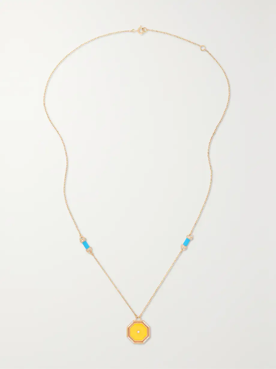 L'Atelier Nawbar - Hexagon Amulet 18-karat Rose Gold, Turquoise And Diamond Necklace - Yellow Cover