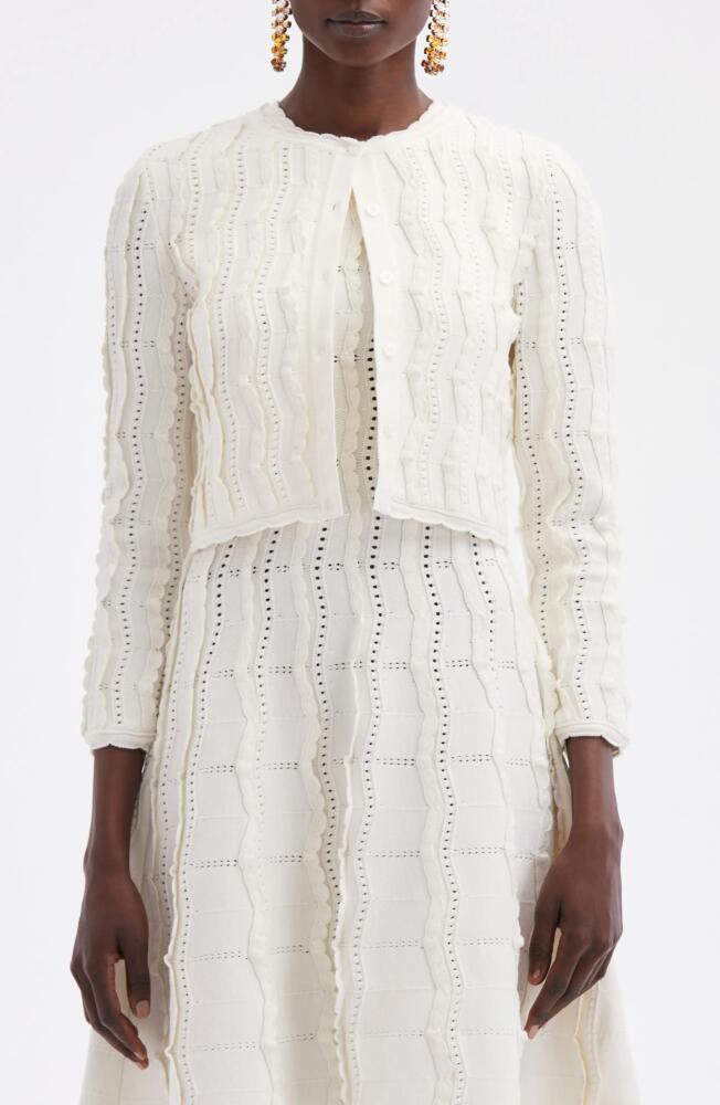 Oscar de la Renta Wavy Stitch Crop Cardigan in Ivory Cover