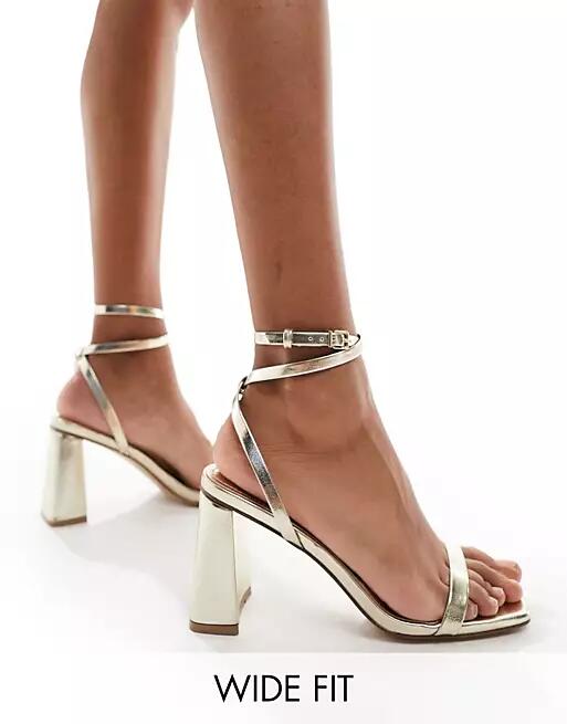 Simmi London Wide Fit Bia strappy block heeled sandal in gold Cover