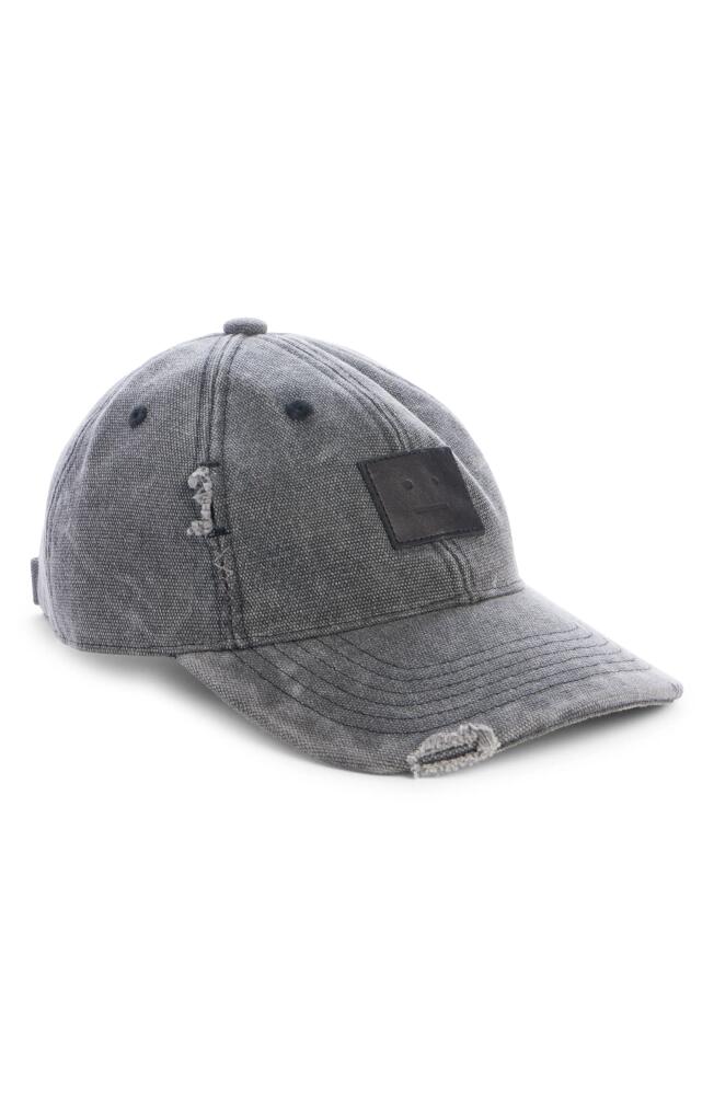 Acne Studios Logo Patch Distressed Canvas Baseball Cap in Carbon Grey Cover