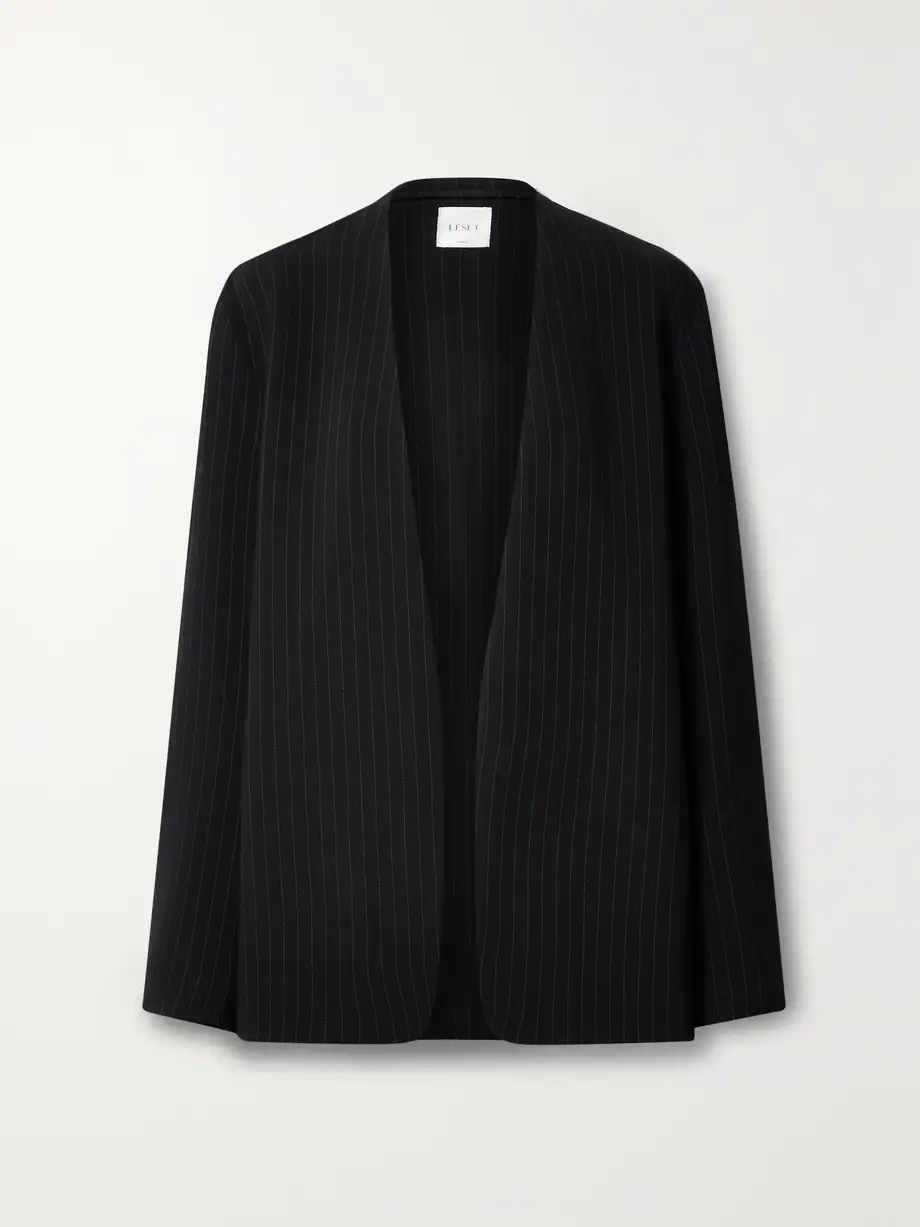 LESET - Arielle Pinstriped Crepe Blazer - Black Cover