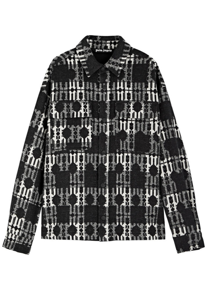 Palm Angels Logo-jacquard Cotton Overshirt - Black And White Cover