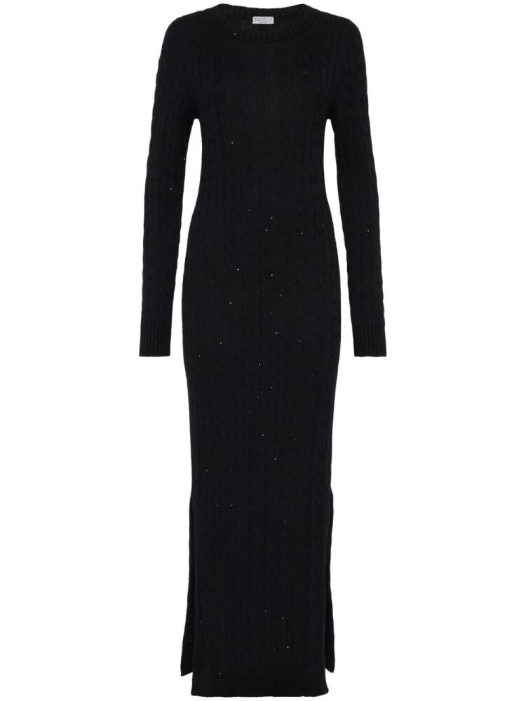 Brunello Cucinelli sequin-embellished cable-knit dress - Black Cover